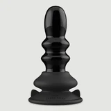 Plug anal en verre nervuré « Ribbly » télécommandé avec ventouse - Noir