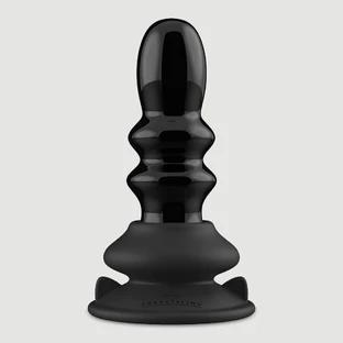 Plug anal en verre nervuré « Ribbly » télécommandé avec ventouse - Noir