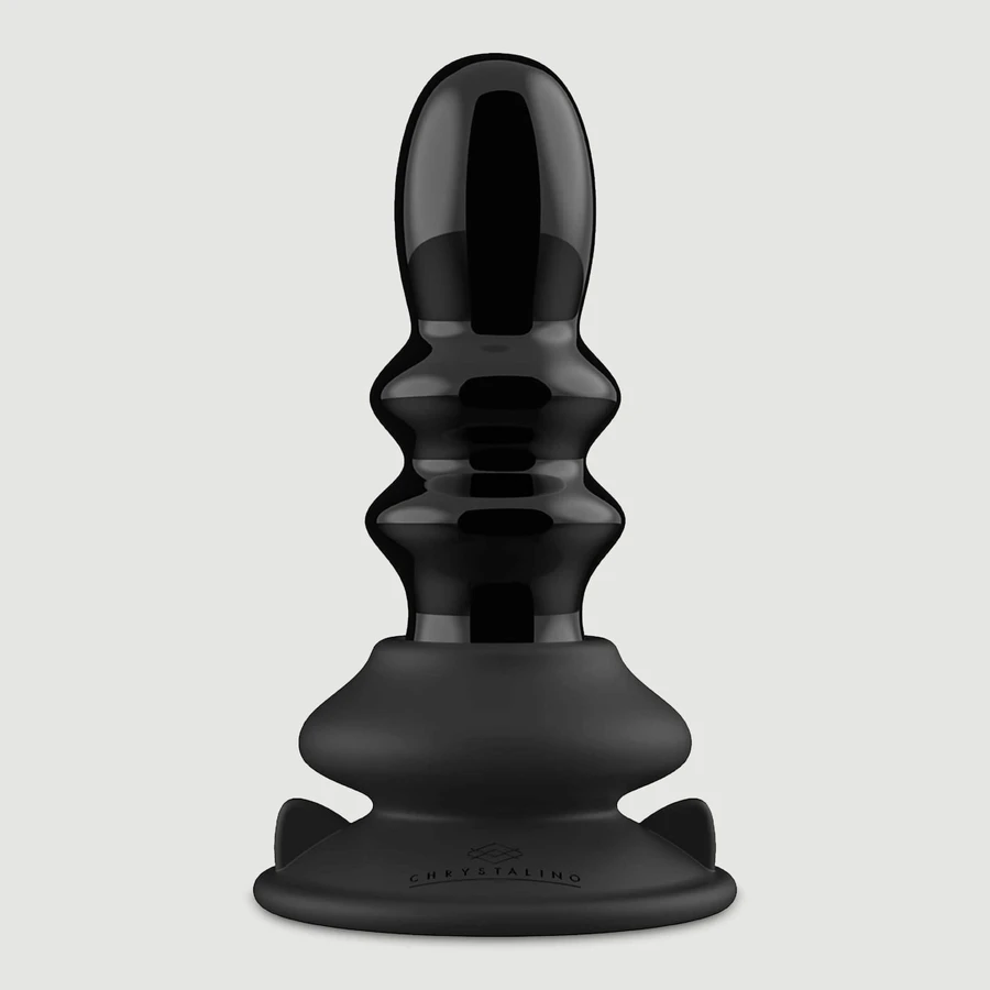 Plug anal en verre nervuré « Ribbly » télécommandé avec ventouse - Noir
