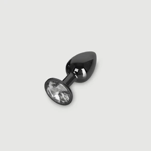 Anal Collection – Kleiner Analplug aus Metall mit rundem Schmuckstein – Schwarz/Transparent