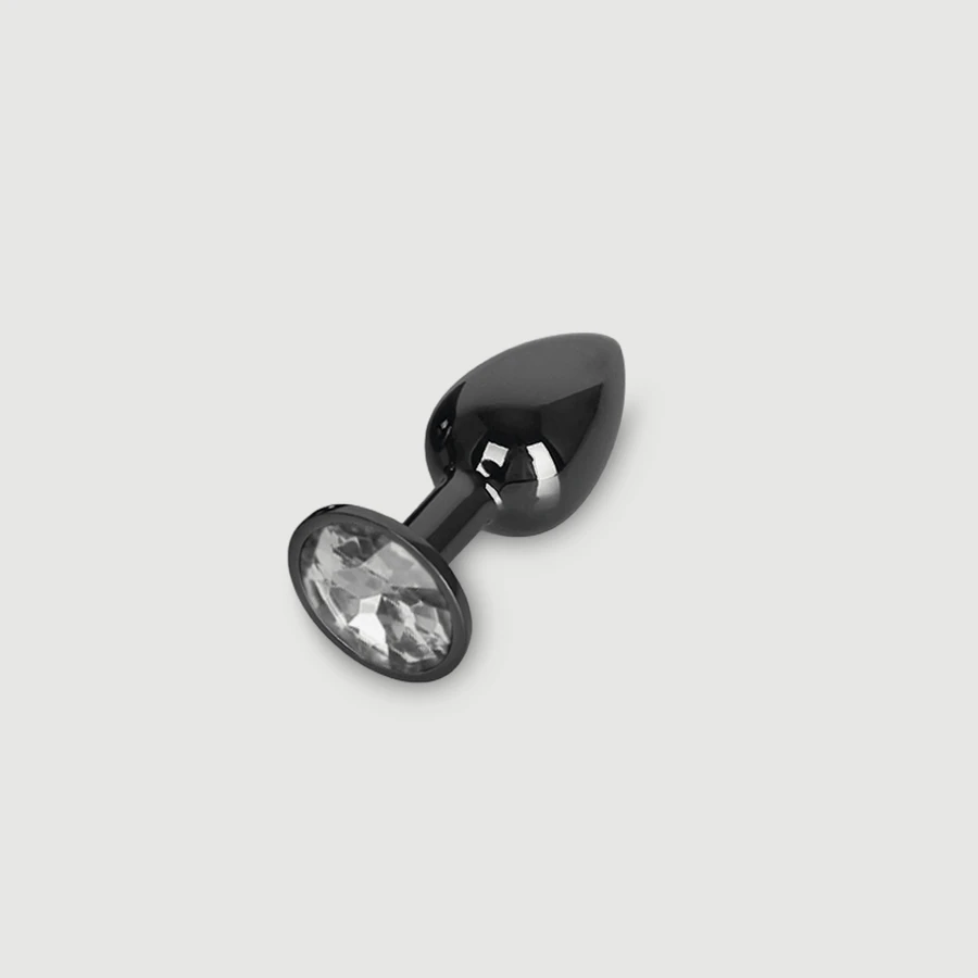 Anal Collection – Kleiner Analplug aus Metall mit rundem Schmuckstein – Schwarz/Transparent
