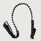 Bullwhip with Pyramid Detail and Leather Handle - Black/White