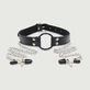 Leather O-Ring Gag with Nipple Clamps - Black