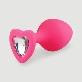 Anal Collection – Mittlerer Analplug aus Silikon mit herzförmigem Schmuckstein – Rosa/Transparent