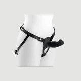 H3: Strap-on pequeño de silicona con vibración y hueco interior, con arnés - Negro