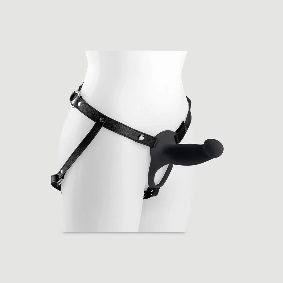 H3 Hollow Vibrating Small Silicone Strap-On with Harness - Black
