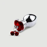 Anal Collection metalen buttplug met hartvormig sieraad, medium - zilver/rood