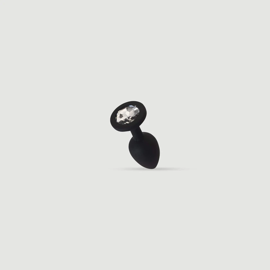 Anal Collection Silicone Small Butt Plug with Round Jewel - Black/Transparent