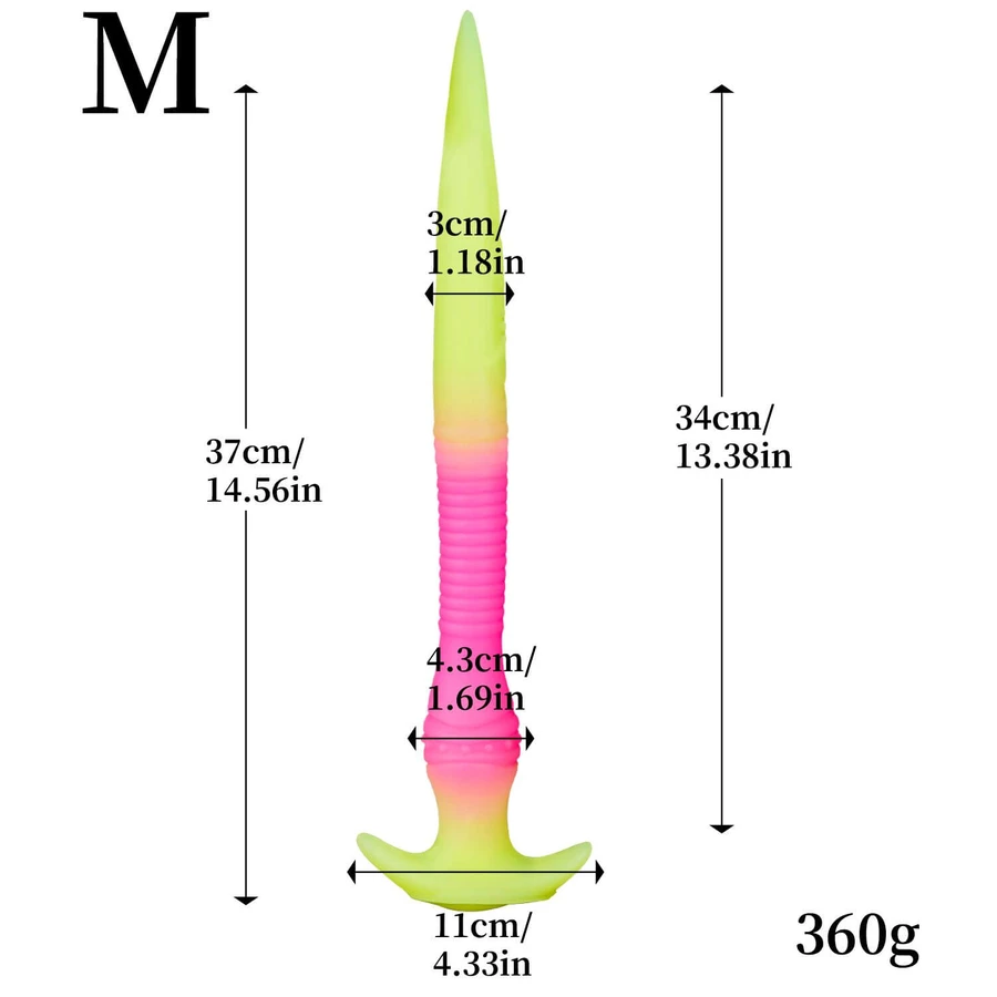 „Deeper The Better“ – Leuchtender Silikon-Dildo in mittlerer Größe für tiefe Penetration, 37 x 3,3 cm – mehrfarbig