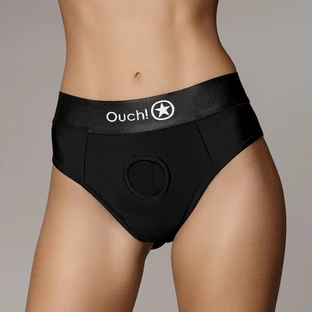 Vibrating Strap-On Thong with Removable Butt Straps - Black - Small/Medium