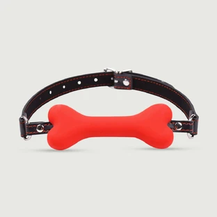 Leder-Knochenknebel mit Riemen – Rot