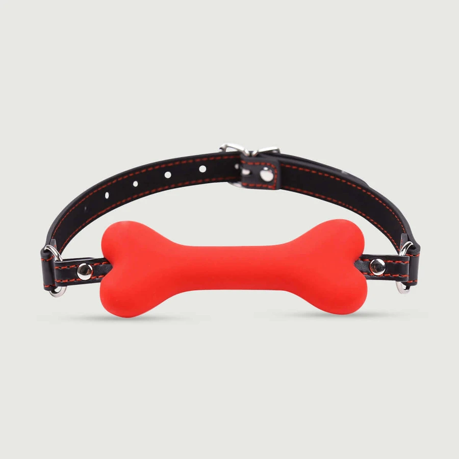 Leder-Knochenknebel mit Riemen – Rot