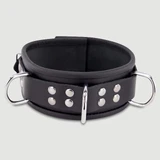 Collare in pelle con anelli a D - Nero