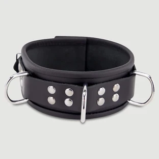 Collar de cuero con anillas en forma de D - Negro