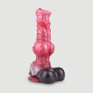 Consolador gigante de silicona con pelaje de lobo, 27 x 9,5 cm - Rojo