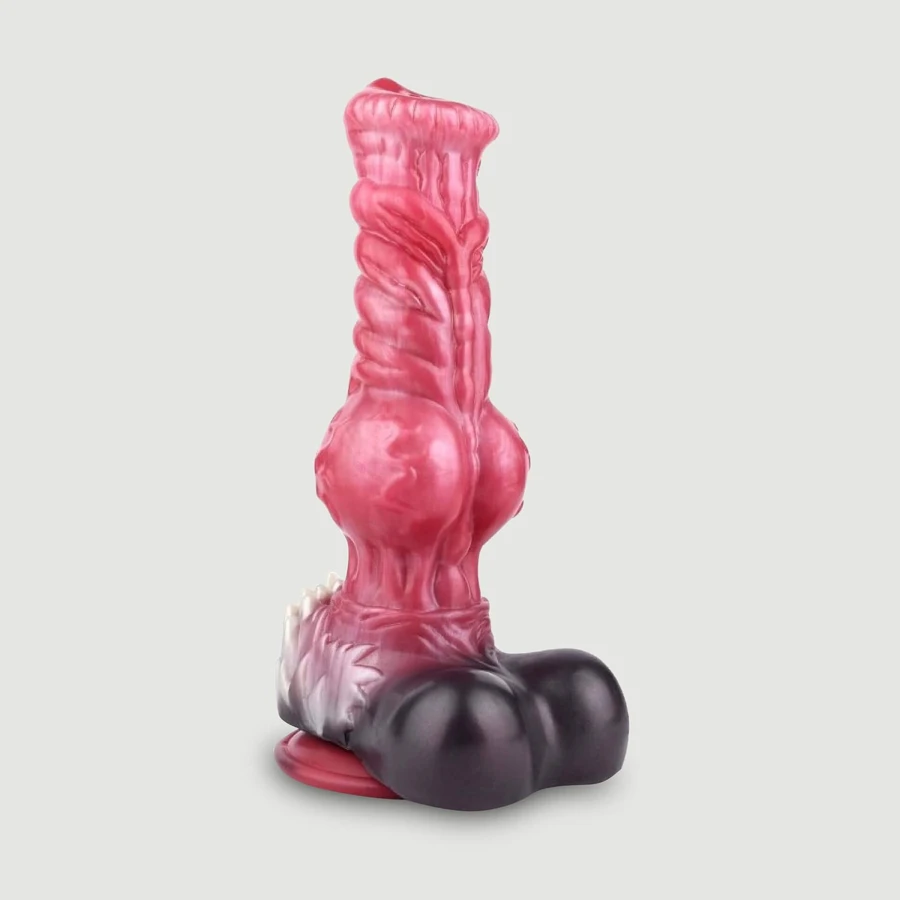 Consolador gigante de silicona con pelaje de lobo, 27 x 9,5 cm - Rojo