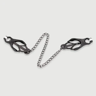 Nippelklemmen mit einstellbarem Druck und Metallkette – Schwarz