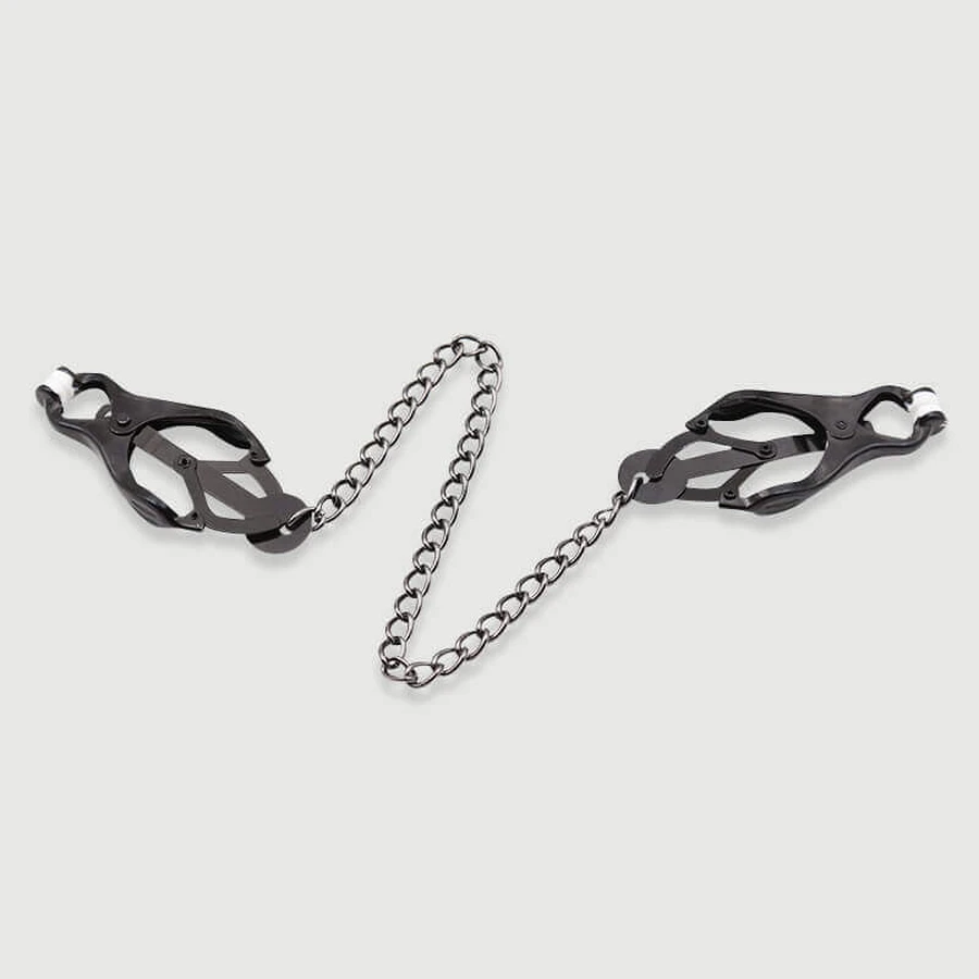Nippelklemmen mit einstellbarem Druck und Metallkette – Schwarz