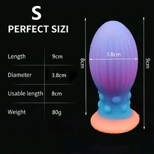 Petit plug anal en silicone en forme d'œuf, phosphorescent, avec ventouse, 9 x 3,8 cm - Multicolore