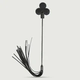Clover Tip Crop Whip with Leather Strips, 28 cm - Black