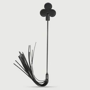 Clover Tip Crop Whip with Leather Strips, 28 cm - Black