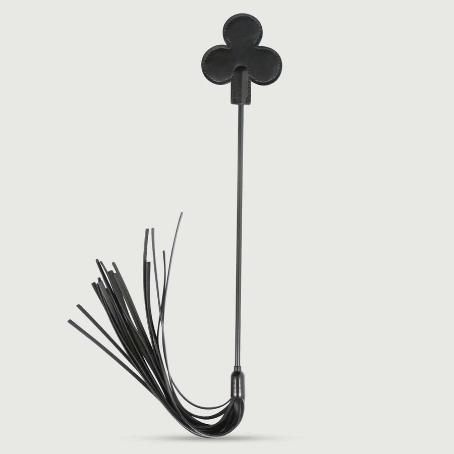 Clover Tip Crop Whip with Leather Strips, 28 cm - Black