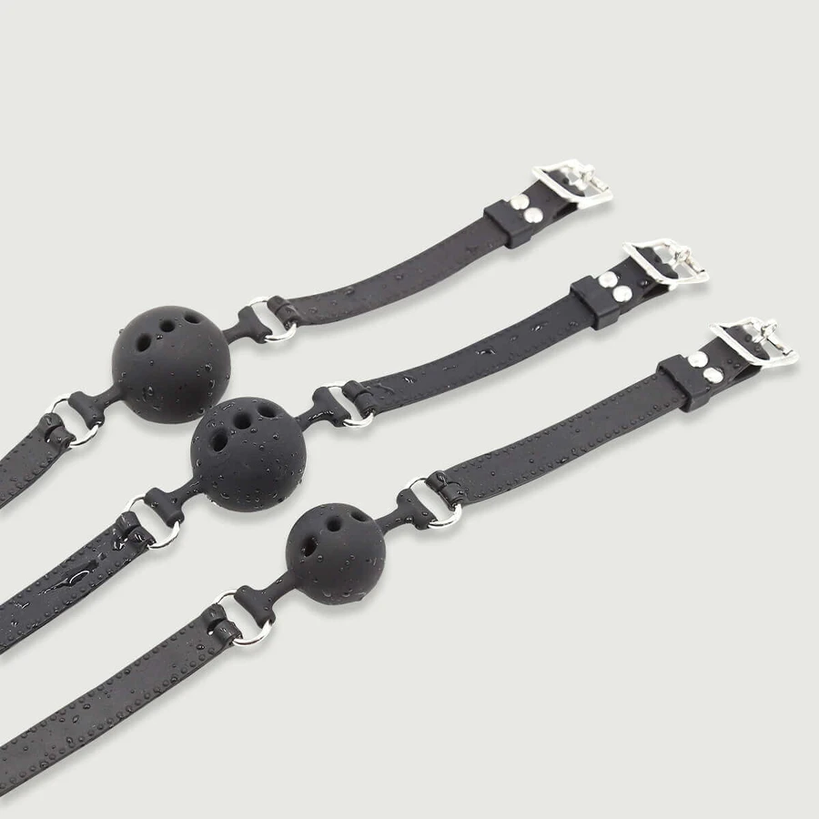 Juego de 3 mordazas de bola con bola de silicona perforada y correa ajustable - Negro