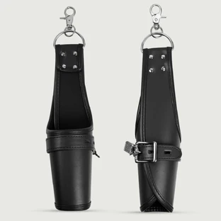 Leather Handcuffs with Hanging Ring and Lock - Black
