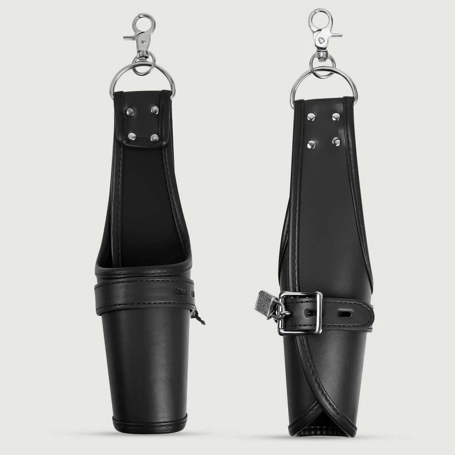 Leather Handcuffs with Hanging Ring and Lock - Black