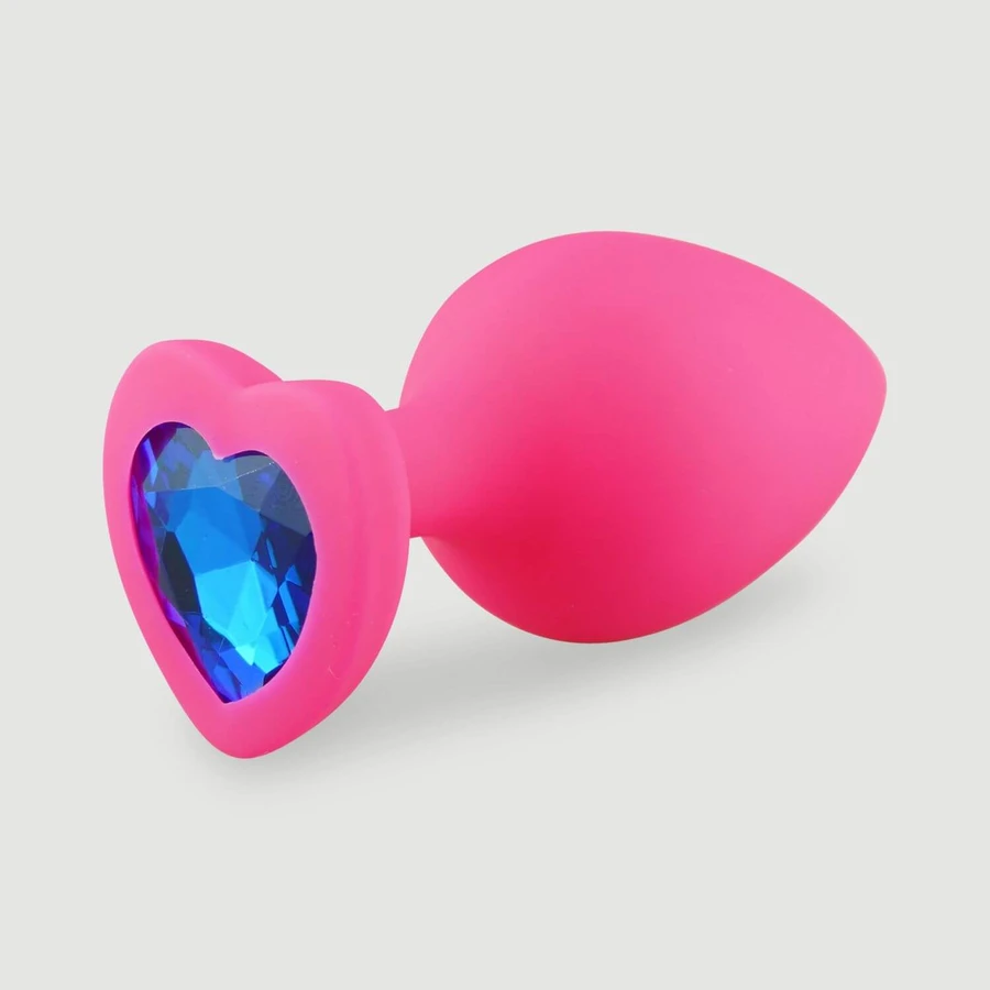 Anal Collection: Plug anal mare din silicon cu bijuterie în formă de inimă – roz/albastru