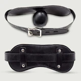Bâillon en cuir avec boule intégrée et sangle réglable - Noir