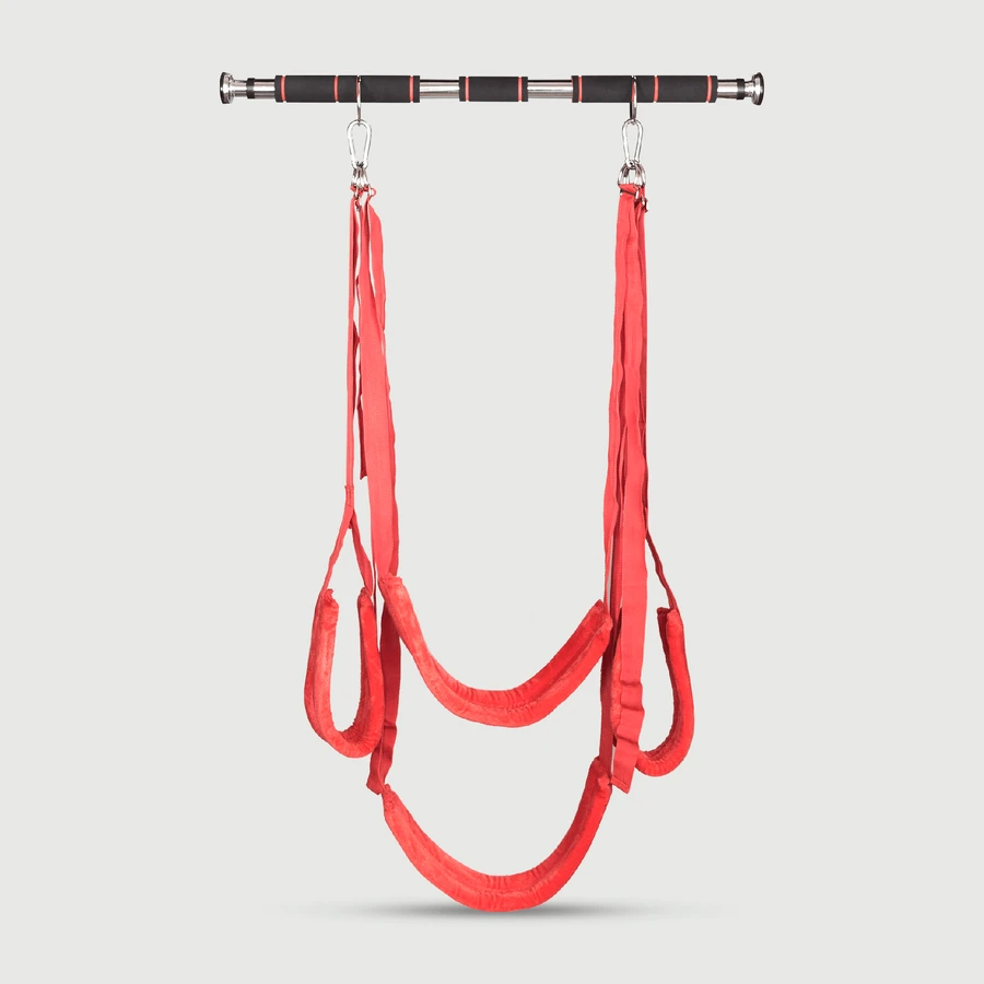 Door-Mounted Sex Swing with Soft Handles and Adjustable Straps - Red