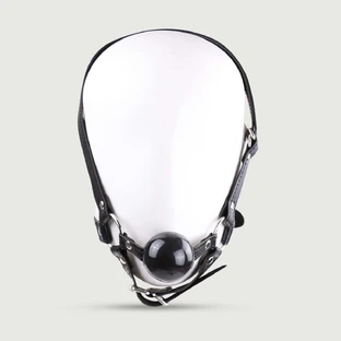 Leather Ball Gag With Jaw Strap - Black