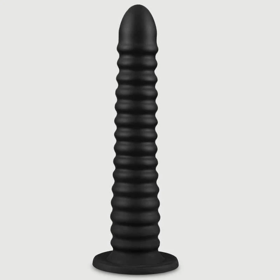 Deep Fuck Ribbed Flexible Liquid Silicone Dildo 41.5 x 6.1 cm - Black