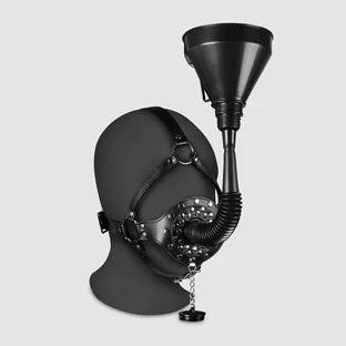 Open-Mouth Gag Head Harness with Piss Funnel - Black