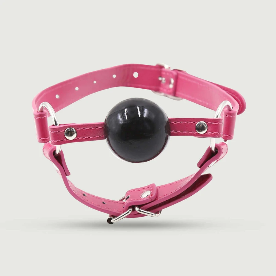 Leren balknevel met dubbele riem - fuchsia