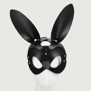 Leather Bunny Mask With Adjustable Strap - Black