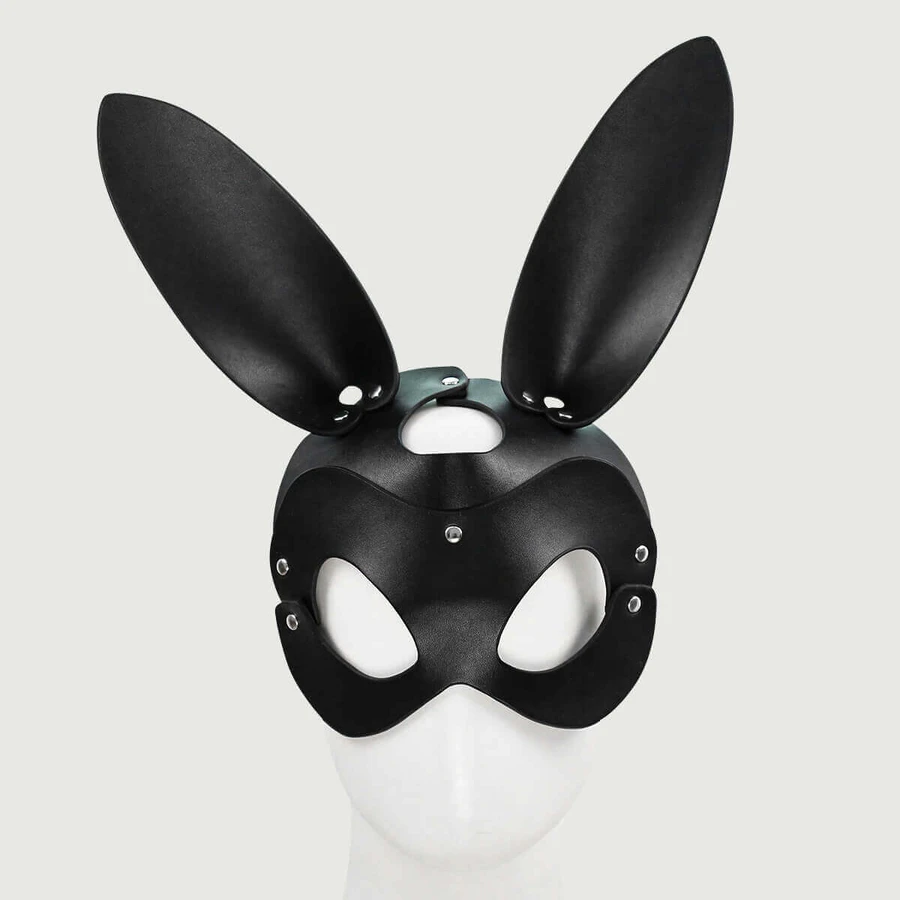 Leather Bunny Mask With Adjustable Strap - Black