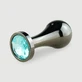 Anal Collection Medium Tear Drop Metal Butt Plug with Round Jewel - Black/Light Blue