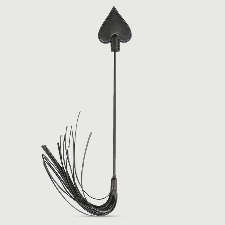 Cravache à pointe en forme de pelle, aspect cuir, 28 cm - Noir