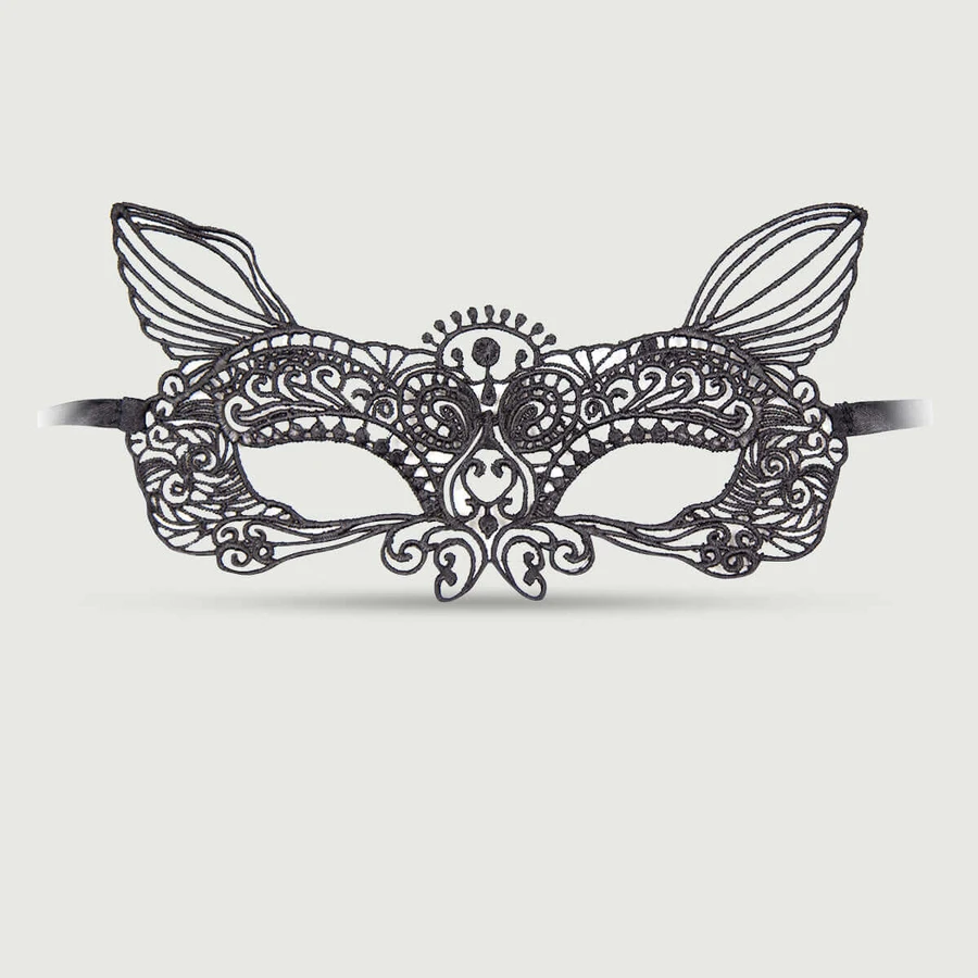 Lace Eye Mask With Cat Ears - Black