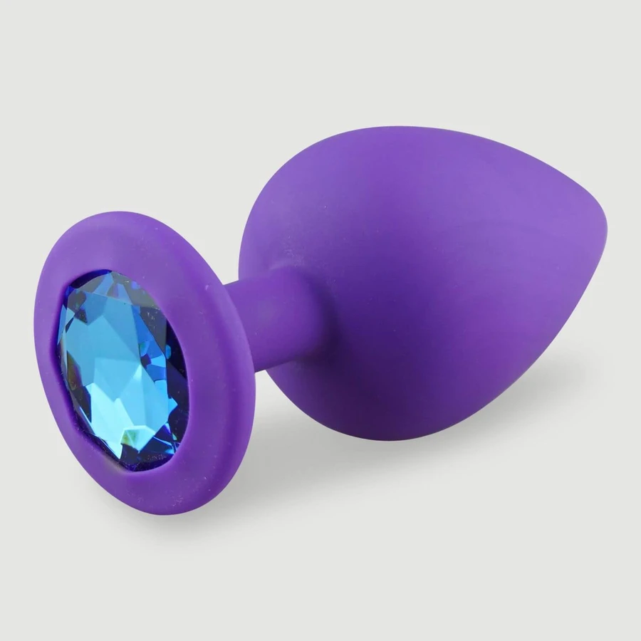 Anal Collection: grote siliconen buttplug met rond sieraad - paars/lichtblauw