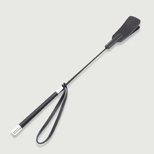 Leather Crop with Reinforced Body and Double Slap Tip, 65.5 cm - Black