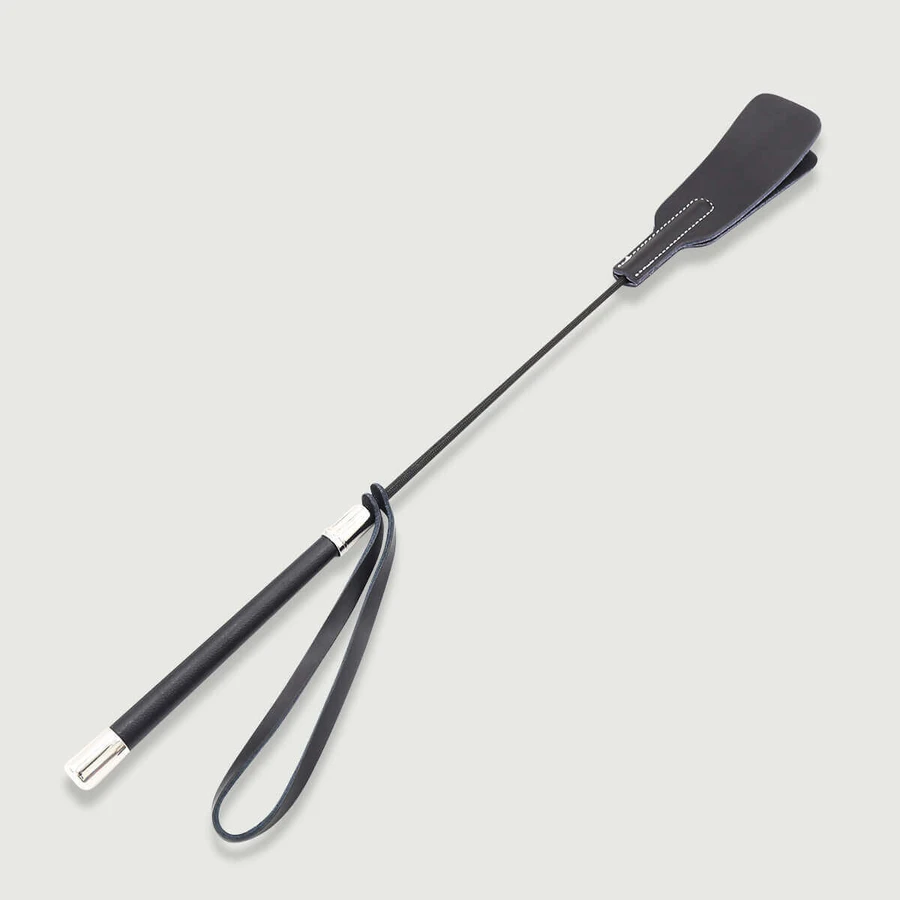 Leather Crop with Reinforced Body and Double Slap Tip, 65.5 cm - Black
