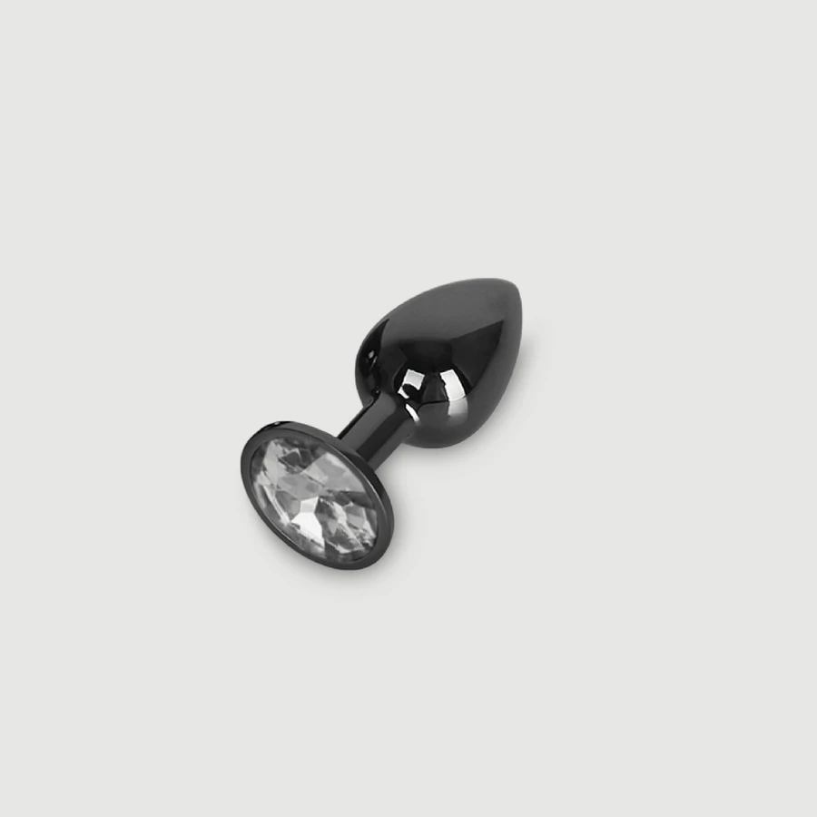 Anal Collection Small Metal Butt Plug with Round Jewel - Black/Transparent