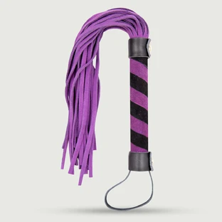 Flogger with Leather Strands and Zebra-Style Handle - Purple