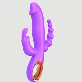 Sexopolis Hugo Rabbit Silicone Vibrator with Anal Beads - Purple