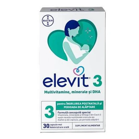 Elevit 3, multivitamines pour la période postnatale et l'allaitement, 2 x 30 gélules, Bayer