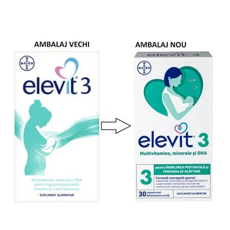 Elevit 3, multivitamines pour la période postnatale et l'allaitement, 2 x 30 gélules, Bayer