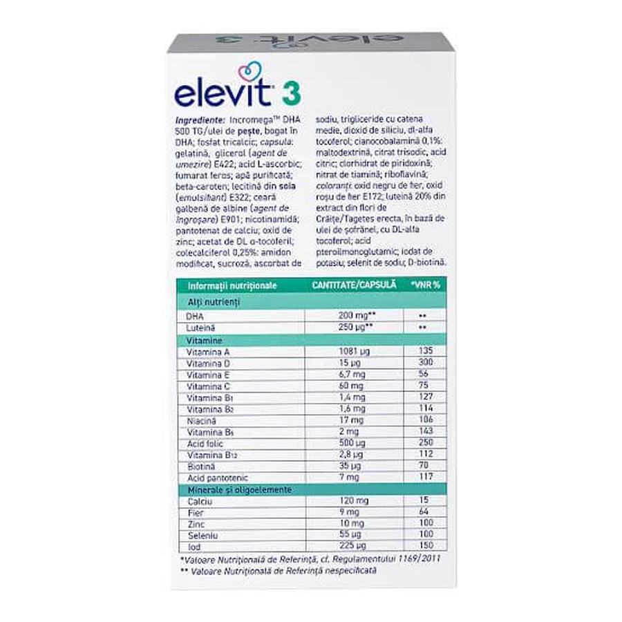 Elevit 3, multivitamines pour la période postnatale et l'allaitement, 2 x 30 gélules, Bayer